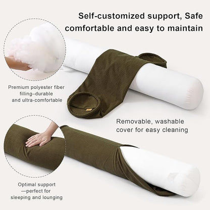 Body Pillow for Adults – Corduroy Long Round Bolster Pillow for Bed, Cuddle Pillow with Full Support for Side Sleepers & Restful Sleep,59 x 7.87 Inches,Martini 0live
