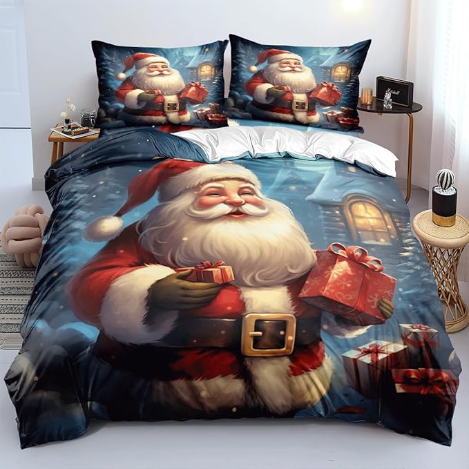 Christmas Duvet Cover Bedding Sets King Size for Kids Girls Teens, Christmas Petal Country Bedding Décor, 1 Duvet Cover and 2 Pillow Shams - 70x90 inches