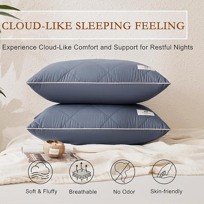 YOUR MOON Organic Wool Pillow King Size Set of 2, Soft Support Bed Pillows for Sleeping, Natural Wool & Down Alternative Filling, Luxury Hotel Quality Pillows,100% Cotton Cover (Gray)