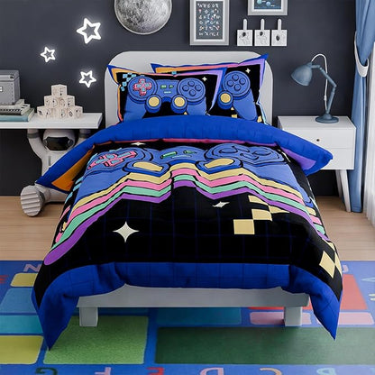 SANDJEST Gamer Comforter Sets for Boys, Ultra Soft Microfiber Comforter Set with 3-Pieces, Video Game Bedding Sets for Kids Children Boy Bedroom Decor