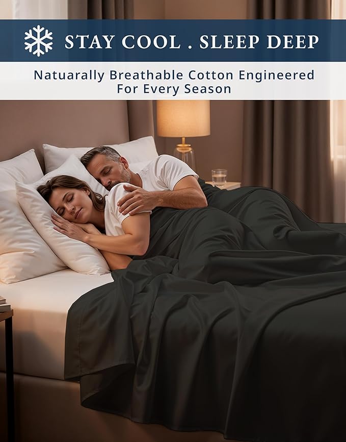 LANE LINEN 100% Egyptian Cotton Sheets Set Full Size Bed, Fully Elasticized Reinforced Seams Extra Deep Pocket Full Sheets Set (Never on Clearance), No Pill Fade Resistant Cooling - Black
