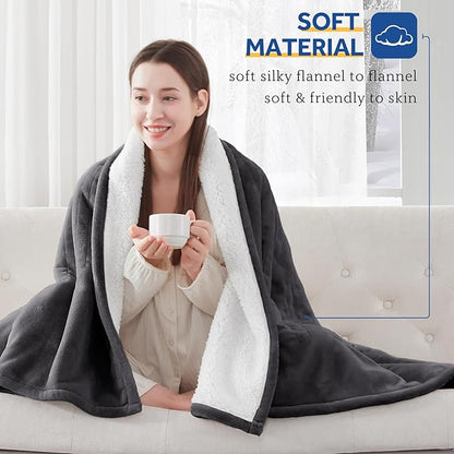 SEALY Electric Blanket Queen Size, Flannel & Sherpa Heated Blanket with 10 Heating Levels & 1-12 Hours Auto Shut Off, Machine Washable, Grey, 84 x 90 Inch