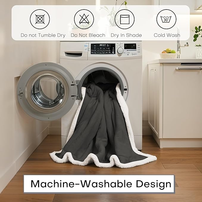 Electric Heated Blanket Throw Size 50"x60" - Dual-Sided with Microplush & Sherpa Fabric, 4 Heat Settings & 3 Hours Auto Off, Machine Washable - Iron Gray