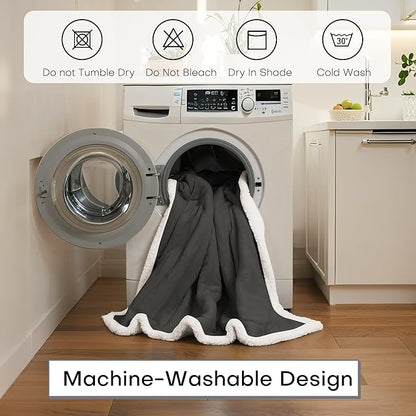 Electric Heated Blanket Throw Size 50"x60" - Dual-Sided with Microplush & Sherpa Fabric, 4 Heat Settings & 3 Hours Auto Off, Machine Washable - Iron Gray