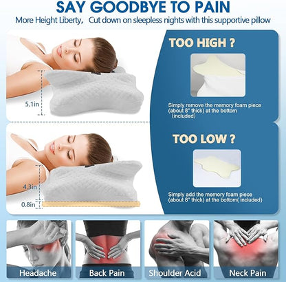 Memory Foam Pillow, Cervical Pillow for Neck and Shoulder Pain Relief, Ergonomic Contour Bed Pillow, Soft for Side Sleep Stomach Sleeping and Back Sleeper