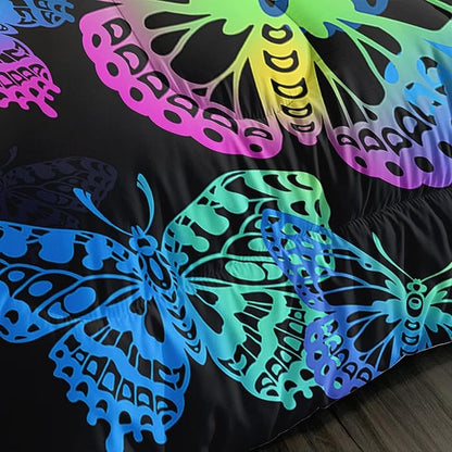 Axolotl Colorful Butterflies Bedding Set,Full Size Kids Bed Set,Gradient Butterfly Comforter Set,1 Quilt with 2 Pillowcases for Boys Girls Kids Teens Children Adults Room Decor All Season,Black