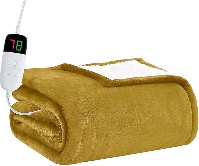 BOMOVA Heated Electric Blanket Throw Size- 50" x 60" Heating Blanket with 10 Heating Levels & 8 Hours Auto Off, Warm Flannel Blanket, Christmas Birthday Gifts for Women