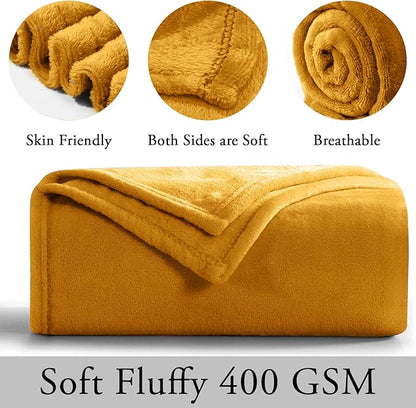 IR Imperial Rooms Fleece Blanket 12 Pack Twin Size 60 x 80 Inches - Super Soft Fluffy Throw Blanket for Sofa and Bed - Warm and Cozy Lightweight 400 GSM Microfiber Bed Throws Blankets (Twin, Ochre)