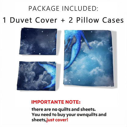 CVHOUSE Mermaid Duvet Cover King Size, Sky Cloud Mermaid Bedding Set for Girls, Kids & Teens - 1 Duvet Cover, 2 Pillowcases, 3 Piece