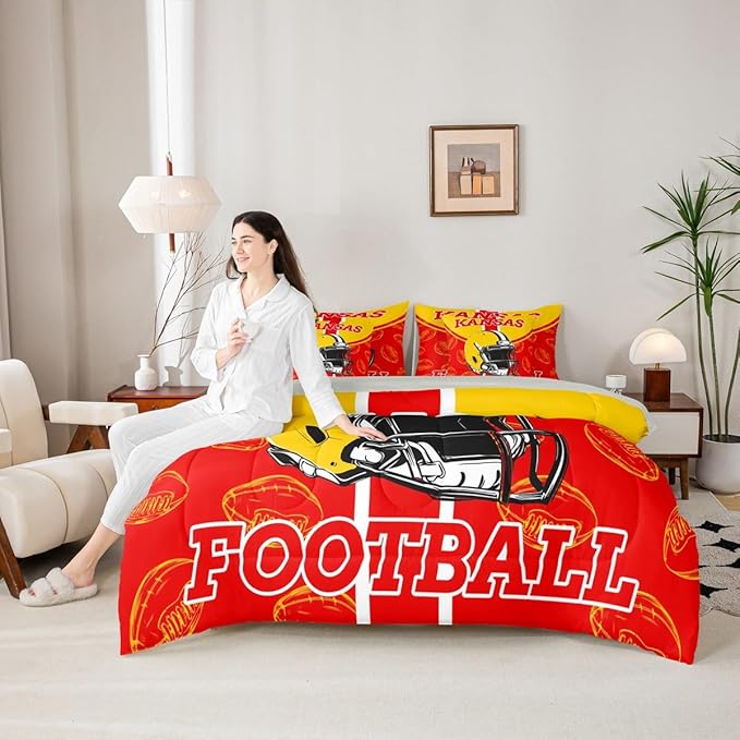 Feelyou Football Twin Comforter Set with Sheets for Kids Boys Girls Ball Games 7 Pieces Bedding Set Rugby Bed in a Bag City of Footballs Room Decor Rugby Sports Soft Lightweight