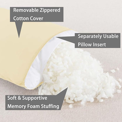 WhatsBedding Memory Foam Body Pillow with Breathable Zippered Cotton Cover, Full Body Pillow for Adults, Long Pillow for Sleeping, Firm Breathable Fluffy Supportive-Beige