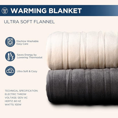Westinghouse Electric Blanket Full Size, Super Cozy Soft Flannel 80"" x 84"" Heated Blanket with 10 Fast Heating Levels & 1-12 Auto-Off, Machine Washable, ETL&FCC Certification, Charcoal