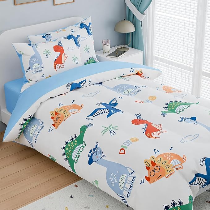 SANDJEST Dinosaurs Bedding Twin Set for Boys Kids Children, Ultra Soft Microfiber Comforter Set with 3-Pieces, Comforters Bed Sets Bedroom Decor