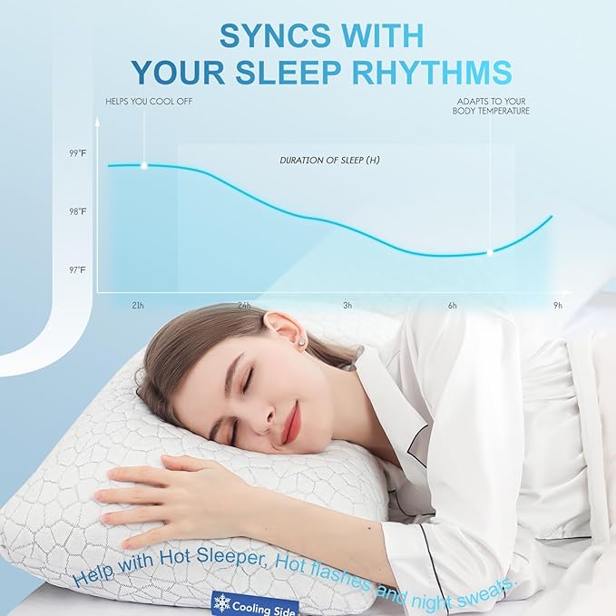 QUTOOL Cooling Pillow for Sleeping King Size 2 Pack, CertiPUR-US Shredded Memory Foam Bed Pillows Set of 2, Soft Cool Pillow for Hot Sleepers Adjustable Firm Pillow for Side, Back, Stomach Sleepers
