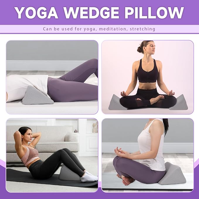 Small Wedge Pillow, Small Wedge Pillow for Sleeping, Foam Wedge for Yoga, Laptop, Memory Foam Positioning, Foam Pillow for Chair, Provide Support and Relieve Fatigue(Grey-17.7")