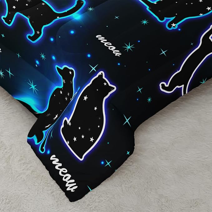 Kawaii Pet Cat Comforter 3Pcs Full Gradient Line Cute Kitten Animal Bedding Set for Kids Teens Girls Boys Cat Glitter Polka Dots Pattern Quilt Bed Decor with 1 Comforter and 2 Pillowcases