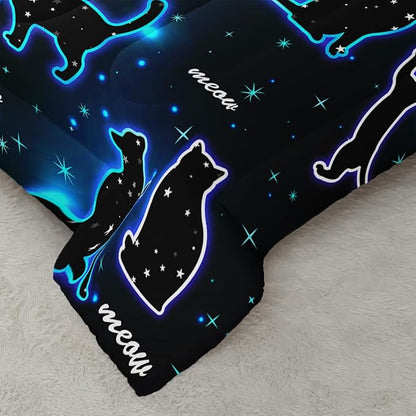 Kawaii Pet Cat Comforter 3Pcs Full Gradient Line Cute Kitten Animal Bedding Set for Kids Teens Girls Boys Cat Glitter Polka Dots Pattern Quilt Bed Decor with 1 Comforter and 2 Pillowcases