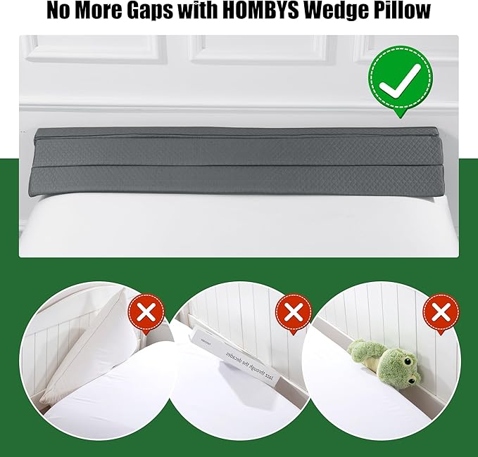 HOMBYS Bed Wedge Pillow for Headboard,Bed Gap Filler King Size,Headboard & Mattress Gap Filler,Bed Wedge Gap Filler,High Density Foam Bed Crack Pillow Between Bed and Wall,Dark Grey