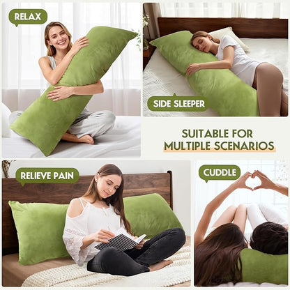 Body Pillow for Adults with Removable Pillowcase，Memory Foam Full Body Pillows for Side Sleepers, Back Pain, Pregnancy, Large Long Pillow Fluffy with Cover for Bed,20x54 Inch, Green