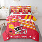 Football Lovers Full Bedding Sets, Football Sports Decor Comforter Set Red And Yellow Football Rugby Helmet Comforter + Flat Sheet + Fitted Sheet + 2 Pillowcases + 2 Throw Pillow Covers (Kansas)