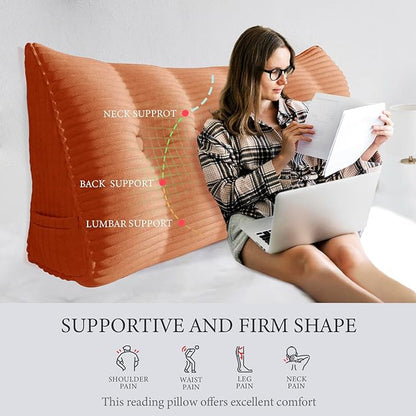 14 lbs Thickened King Wedge Pillow Headboard Body Positioner Triangular Reading Pillow Bed Bolster Pillow for Sitting Up in Bed with Removable Cover Corduroy