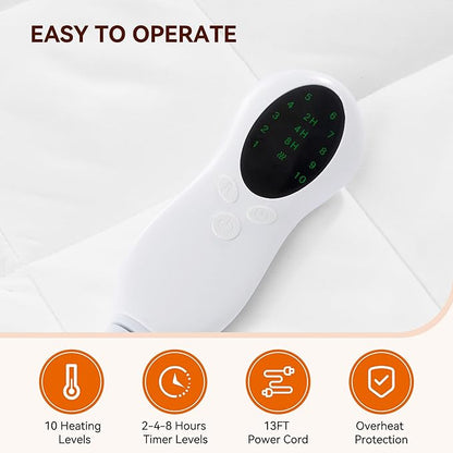 Electric Heated Mattress Pad Twin Size,Heating Mattress Pad Luxury Bed Warmer 10 Heat Settings | Auto Off 2-4-8 Hours | Fit Up to 18" Deep Pocket | Machine Washable