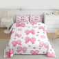jejeloiu Pink Bowknot Comforter Set Twin Size Cartoon Bow Bedding Set for Kids Boys Girls Cute Love Heart Duvet Quilt White Pink Bedroom Decor Microfiber 2 Pcs with 1 Pillow Cases