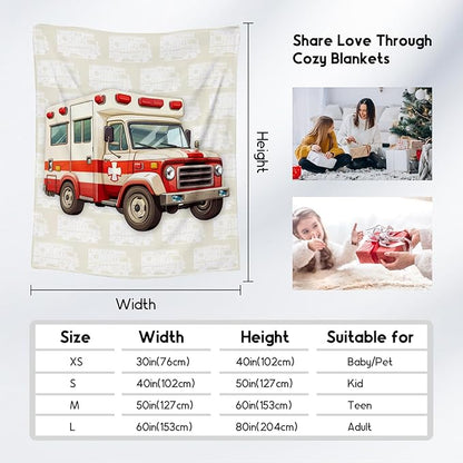 Ambulance Blanket, Cozy Soft Throw Gifts for Kids, Cute White Flannel Throw Blankets for Bed Travel, 50x60 Inches