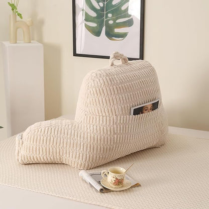 Reading Pillow for Sitting in Bed, Large Backrest Reading Pillow with Arm Rest,Back-Rest Support Cushion for Sit Up on Couch, Sofa, and Floor, Dorm Essentials (Cream Corduroy, Standard(17"))