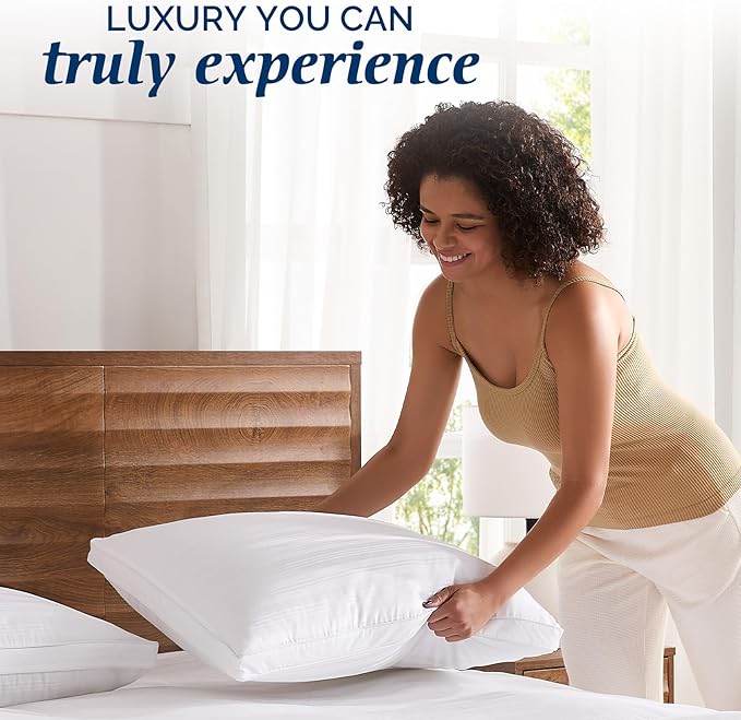 downluxe Goose Feather and Down Pillows - 2 Pack Gusseted Hotel Collection Feather Pillows Set of 2 for Back, Stomach or Side Sleepers, Queen Size (18"x26"x2")