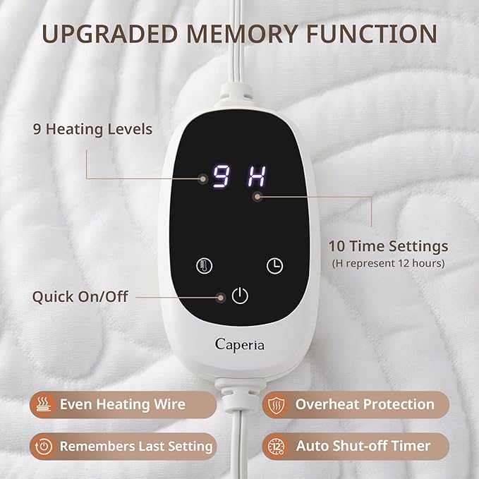 Heated Mattress Pad Twin, Electric Mattress Pad Bed Warmer with 9 Heat Settings, Memory Function, 1-12 Hours Auto Off, Deep Pocket, Machine Washable, 39"x 75"