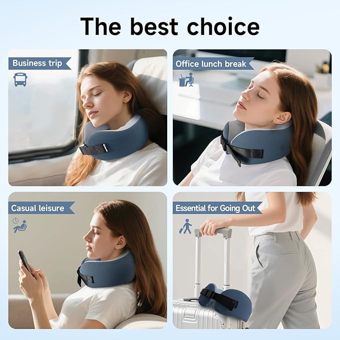 SPRFUFLY Super Soft Travel Pillow, 100% Memory Airplane Pillow with Sleep Mask and Ear Plugs, Breathable Removable Cover & Ergonomic Design - Essentials Neck Pillow for Airplane, Office & Home Use