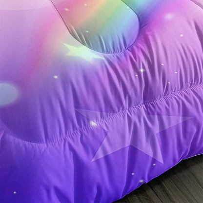 Kids Cartoon Cat Comforter Set Queen Size,Rainbow Butterfly Bedding Sets for Teens Boys Girls Aesthetic Room Decor,Cute Bedding Set with 2 Pillowcases.