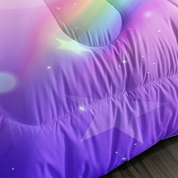 Kids Cartoon Cat Comforter Set Full Size,Rainbow Butterfly Bedding Sets for Teens Boys Girls Aesthetic Room Decor,Cute Bedding Set with 2 Pillowcases.