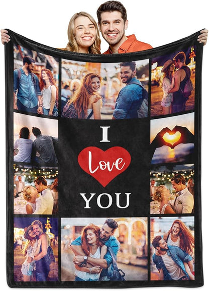 Yoke Style Ships Next Day - Printed in USA, I Love You Custom Blanket with Picture for Couples, Personalized Photo Blanket Valentine's Day Gifts for Girlfriend, Boyfriend, Wife, Husband