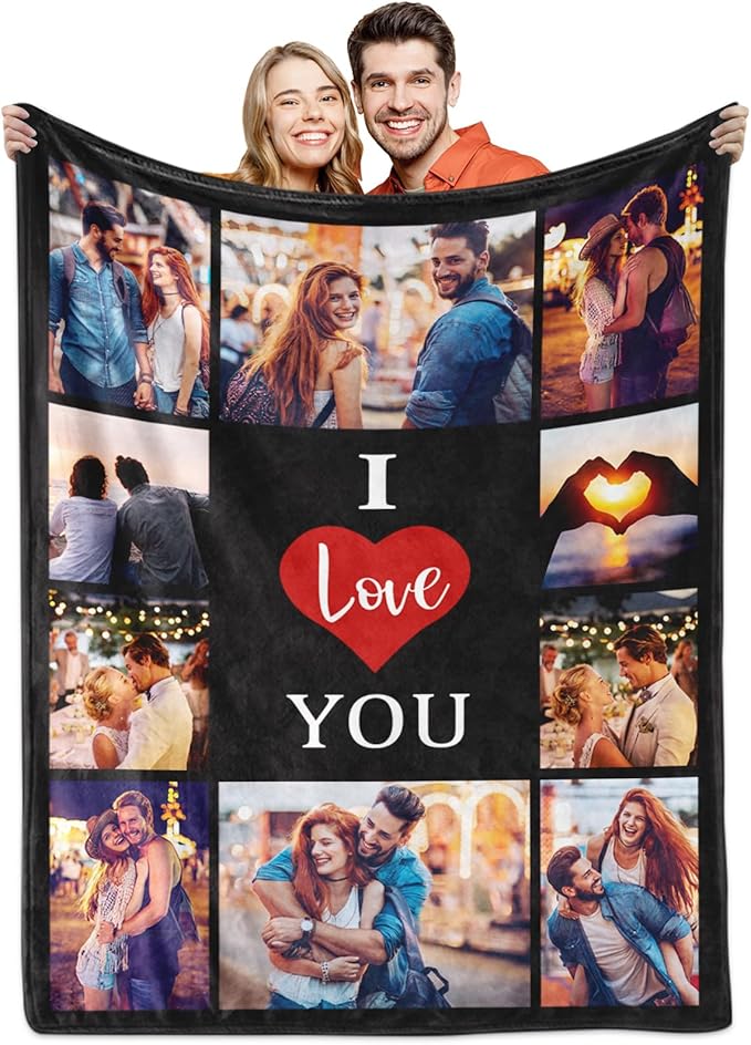 Yoke Style Ships Next Day - Printed in USA, I Love You Custom Blanket with Picture for Couples, Personalized Photo Blanket Valentine's Day Gifts for Girlfriend, Boyfriend, Wife, Husband