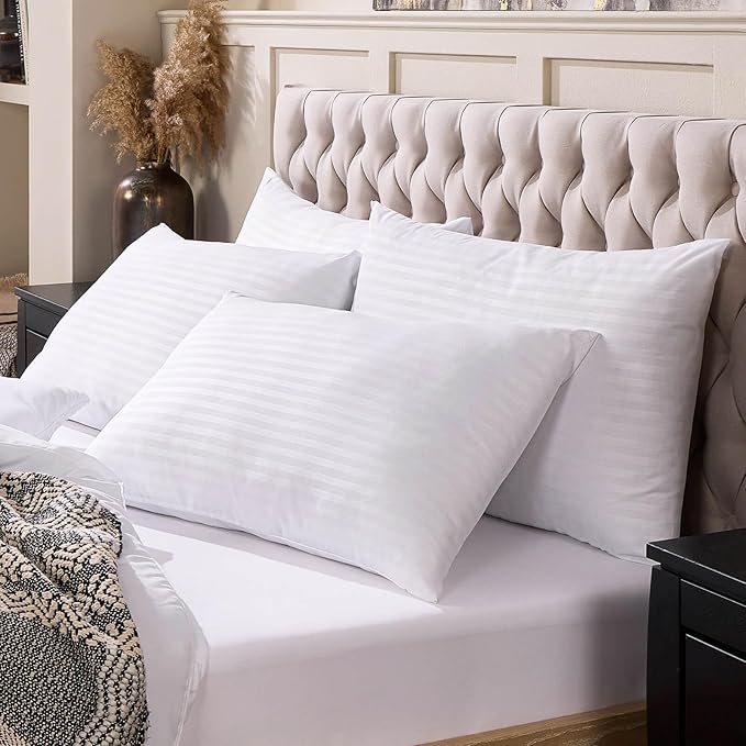 Flat Ultra Thin Bed Pillows Standard Size Pillow Set of 2 Extra Soft Down Alternative for Stomach Side Back Sleeper Hotel Collection 20x26inches