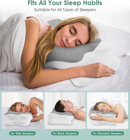 DONAMA Cervical Pillow for Sleeping, Contour Memory Foam Pillow for Neck and Shoulder Support, Ergonomic Neck Pillow for Side Back Stomach Sleepers, Bed Pillows with Cooling Pillowcase