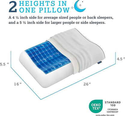 Technogel Anatomic Cooling Gel Pillow – Dual-Height Cervical Spine Support, Memory Foam Base, Washable Cover, Side & Back Sleepers