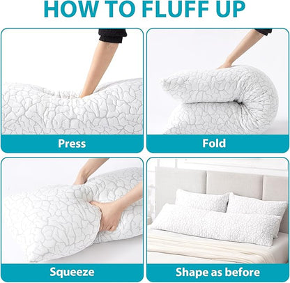 Cooling Body Pillow for Adults, Shredded Memory Foam Full Body Pillow with Adjustable Loft & Removable Washable Cover, Long Bed Pillow for Side Sleepers, Back Pain Relief (20x54 Inches)