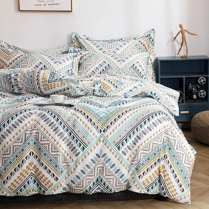 Boho Duvet Cover Queen, 100% Cotton 3 pcs Triangle Tribal Bedding Set, Aztec Modern Rustic Southwestern Louvre Patterned Tribal Print Duvet Cover, with Zipper Closure, Breathable (No Comforter)
