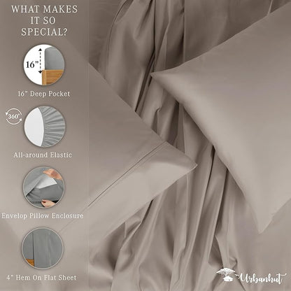 URBANHUT 1000 Thread Count Egyptian Cotton Sheets King Size, Long Staple Soft & Breathable, 4 Pc Bed Sheet Sets, Luxury Hotel Sateen Sheets Fits 16" Deep Pocket - Dark Grey
