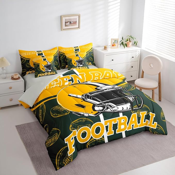 Feelyou Football Full Comforter Set with Sheets for Kids Boys Girls Ball Games 7 Pieces Bedding Set Rugby Bed in a Bag City of Footballs Room Decor Rugby Sports Soft Lightweight