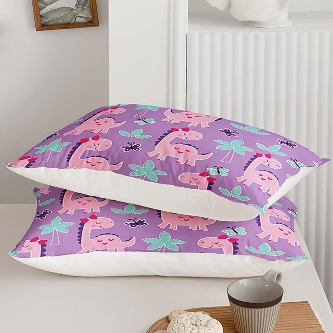 Axolotl Cute Dinosaur Comforter Set Queen Size,Girls Bedding Cartoon Dinosaur Bedding Set for Girls Teens Kids Boys Adults Room Decor,Kids Comforter Set All Season,1 Quilt 2 Pillow Cases,Purple