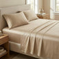 Beckham Hotel Collection Full Sheet Set 100% Cotton, 500TC Luxury Sateen Bedding, 16” Deep Pocket, Moisture-Wicking, 4-Piece, Sand