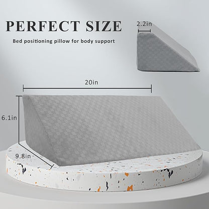 Bed Wedge Pillow for Side Sleeping Sponge Filled Body Positioning Triangle Pillow Suitable for Pregnancy and Surgery Prevent Bed Sore for Leg and Back Support with Pillow Case (Light Gray)