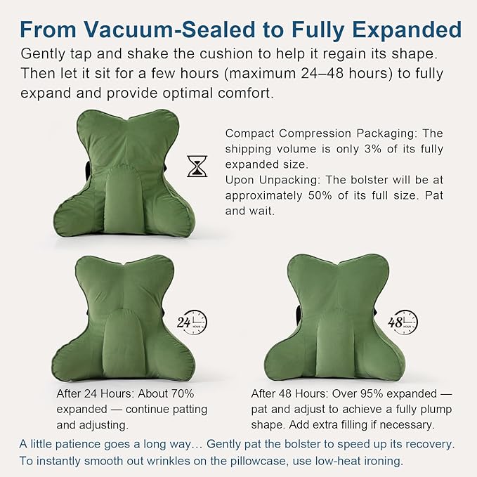 Lumbar Support Pillow for Lower Back Pain Relief – Multi-Functional Ergonomic Lumbar Cushion, Reading Pillow for Office Chair, Car Seat & Sofa,Olive Green