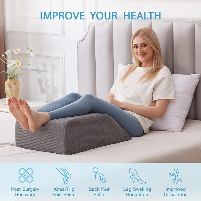 Leg Pillow Elevation Blood Circulation, Leg Wedge for Elevation for Swelling, Leg Elevating Pillow for After Surgery, Memory Foam Foot Knee Pillow for Back Sleeping 23.6×16.8×8 Inch Dark Grey