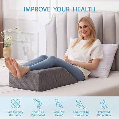 Leg Pillow Elevation Blood Circulation, Leg Wedge for Elevation for Swelling, Leg Elevating Pillow for After Surgery, Memory Foam Foot Knee Pillow for Back Sleeping 24×22×8 Inch Dark Grey