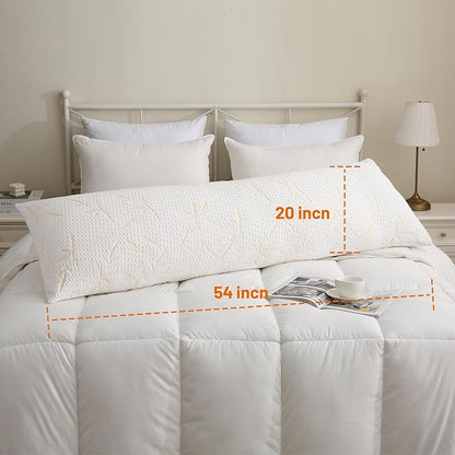 Full Body Pillow with Removable Pillowcase for Adults,（Memory Foam Filling）（Long Pillow for Side Sleepers） （Fluffy and Firm）（Adjustable Filling）（20×54 Inch，Gold）